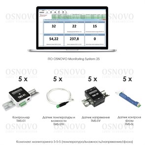 Мониторинг оборудования OSNOVO Комплект мониторинга 5-5-5 (температура/влажность/напряжение/фаза) 37153